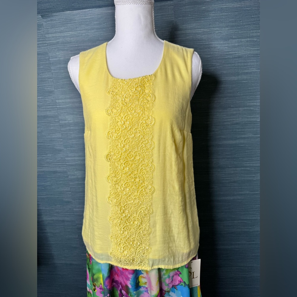 Coldwater Creek Yellow Crochet Lined Tank Top XS